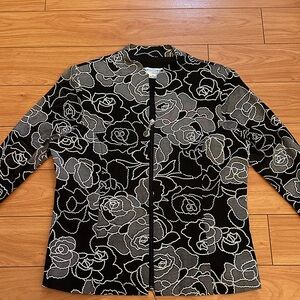Chic Women's Floral Blazer in Black and Gray